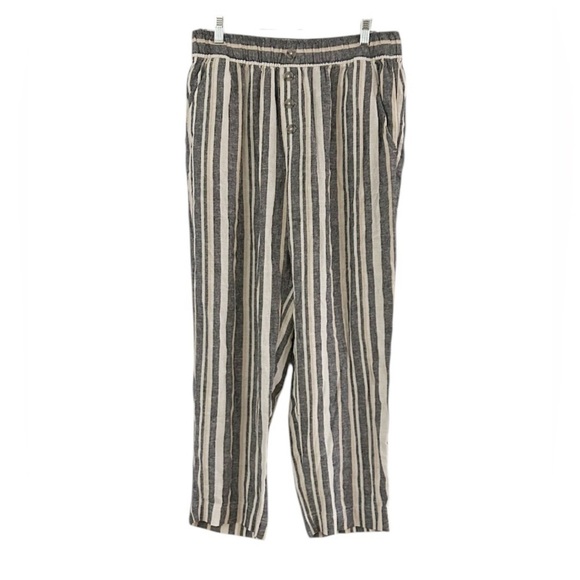 LOFT Pants - LOFT Blue Cream High Rise Straight Linen Viscose Pants Size Large Style 796449